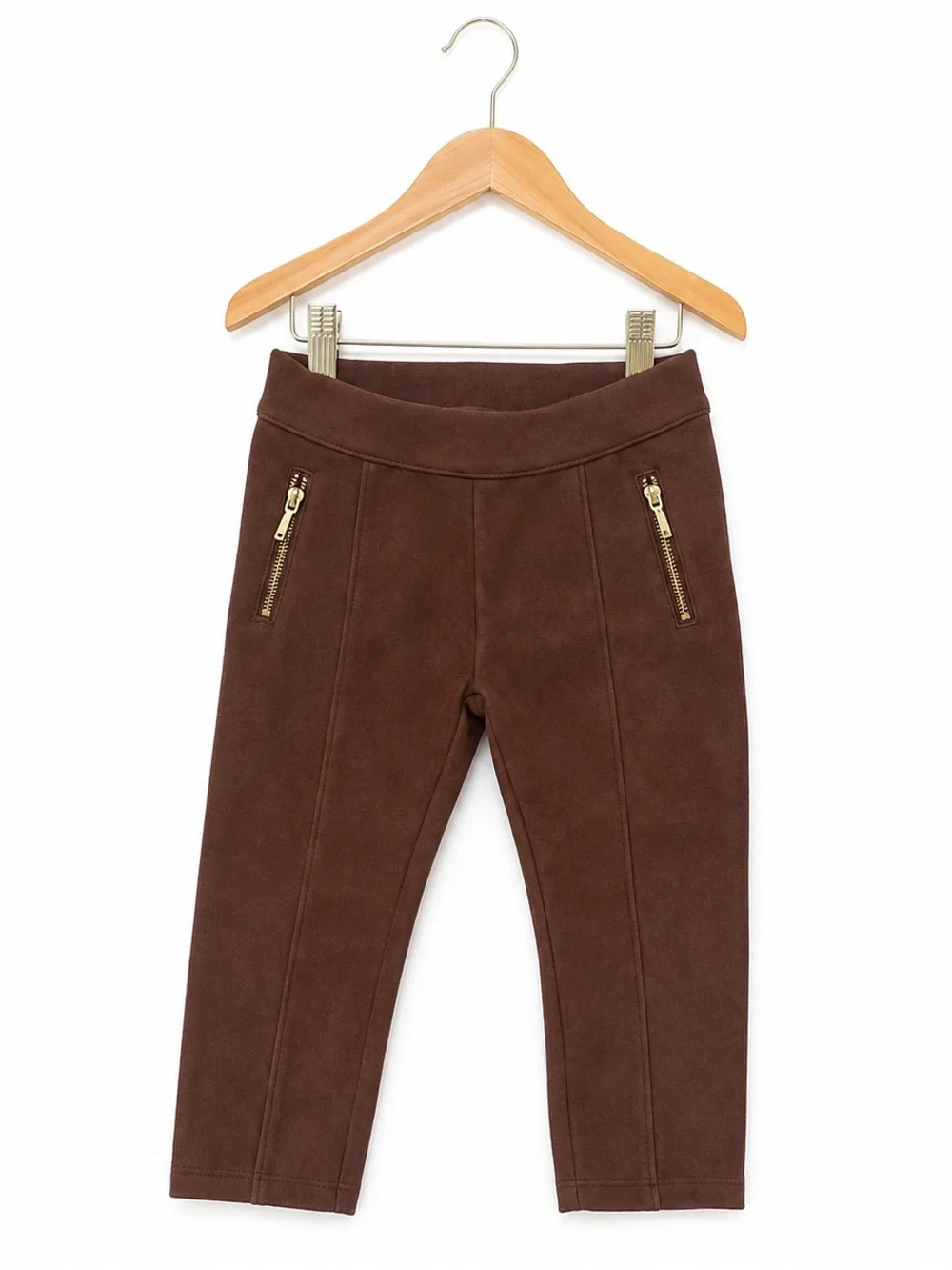 Janie and Jack Brown Faux Suede Pants Girls 4T Gold Zip Pull-On Stretch Chic
